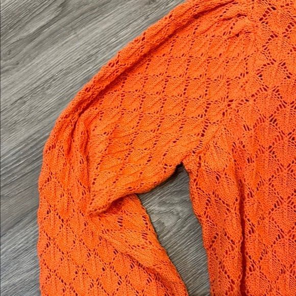 BY ANTHROPOLOGIE FLOUNCE-HEM POINTELLE SWEATER crew neck size L - tangerine - Picture 4 of 11